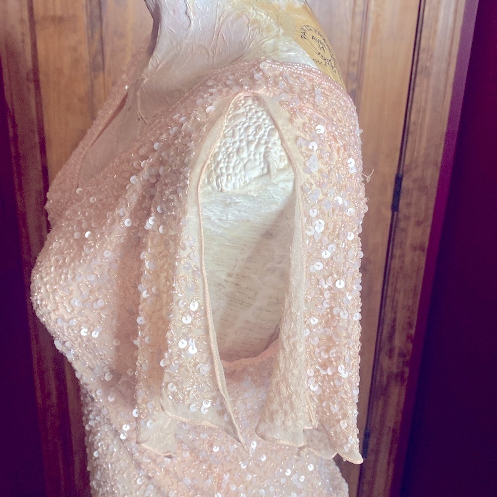 90’s Vintage Adrianna Papell Beaded Sequin top V-neck Flutter Sleeve Size Medium - Picture 5 of 10